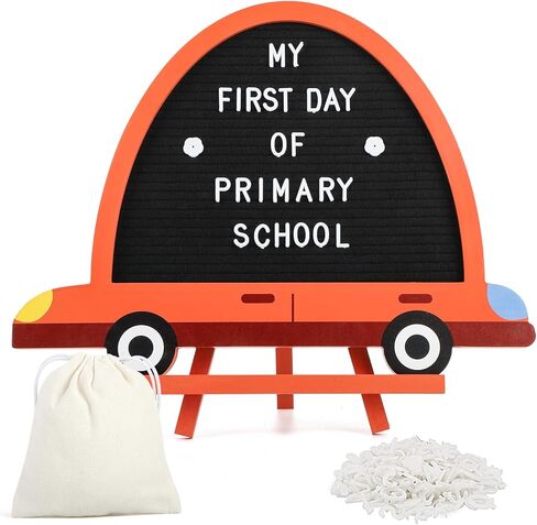 Felt Letter Board, Unique Design Car Shape Letter Board Sign, Announcement Board for New Baby, Letter Board with Stand, Letterfolk Sign with Letters, Numbers and Symbols to Change, First Day of School in Saudi Arabia