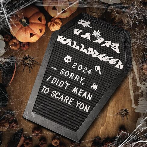 Coffin Letter Board Sign with 500 Characters Spooky Halloween Characters Wooden Stand and Canvas Bag 16 x 11 Inches Halloween Coffin Felt Letter Board for Home Gothic Halloween Decor (Black) in Saudi Arabia
