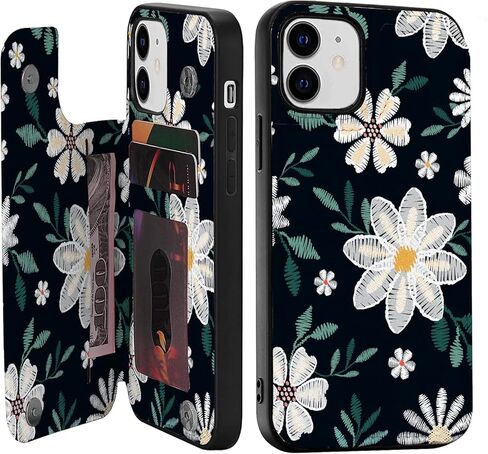 حافظة جلدية فاخرة من Crossspace متوافقة مع هاتف iPhone 14 [6.1 بوصة]، حافظة محفظة حامل بطاقات زهور للنساء والفتيات، حافظة قابلة للطي متينة مع تصميم فريد من نوعه لحقوق الطبع والنشر - زهور وردية وردية in Kuwait