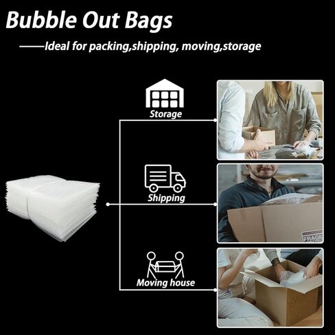أكياس فقاعات مقاس 12 × 14 بوصة، 50 قطعة من أكياس الفقاعات الملتفة، غلاف مبطن شفاف للفقاعات، مستلزمات تعبئة مزدوجة الجدران للتخزين والشحن والنقل والتعبئة in Kuwait