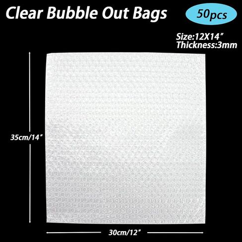 أكياس فقاعات مقاس 12 × 14 بوصة، 50 قطعة من أكياس الفقاعات الملتفة، غلاف مبطن شفاف للفقاعات، مستلزمات تعبئة مزدوجة الجدران للتخزين والشحن والنقل والتعبئة in Kuwait