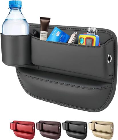 Car Leather Cup Holder Gap Bag, 2024 New Seat Gap Storage Box, Adjustable Leather Seat Car Gap Filler Organizer for Glasses Phones Keys and Cards(Black, Driver Side) in Saudi Arabia