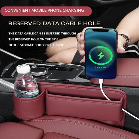 Car Leather Cup Holder Gap Bag, 2024 New Seat Gap Storage Box, Adjustable Leather Seat Car Gap Filler Organizer for Glasses Phones Keys and Cards(Black, Driver Side) in Saudi Arabia