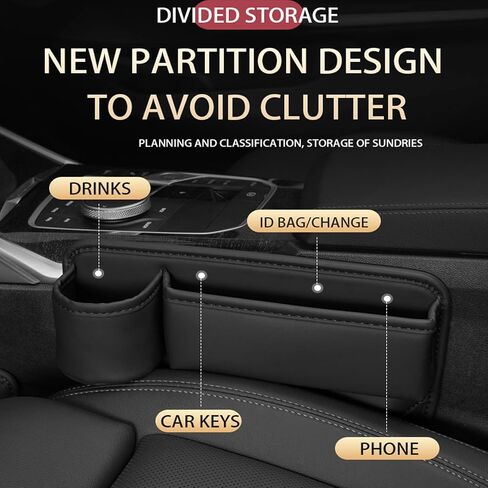 Car Leather Cup Holder Gap Bag, 2024 New Seat Gap Storage Box, Adjustable Leather Seat Car Gap Filler Organizer for Glasses Phones Keys and Cards(Black, Driver Side) in Saudi Arabia