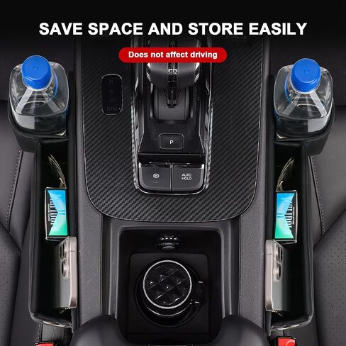 Car Leather Cup Holder Gap Bag, 2024 New Seat Gap Storage Box, Adjustable Leather Seat Car Gap Filler Organizer for Glasses Phones Keys and Cards(Black, Driver Side) in Saudi Arabia