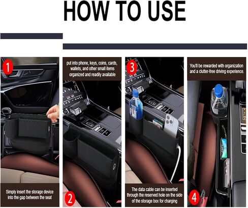 Car Leather Cup Holder Gap Bag, 2024 New Seat Gap Storage Box, Adjustable Leather Seat Car Gap Filler Organizer for Glasses Phones Keys and Cards(Black, Driver Side) in Saudi Arabia