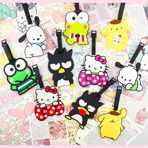 علامة الأمتعة أنيمي - عبوتان، علامات الأمتعة الكرتونية اللطيفة مع حزام حزام من السيليكون، بطاقة تعريف حقيبة لطيفة، علامات حقيبة Kawaii للأطفال والنساء والفتيات (H) in Kuwait