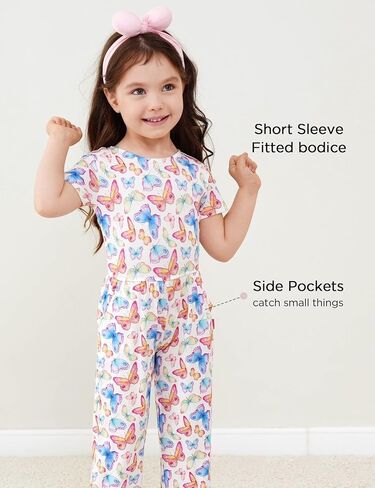Toddler Kids Girl Romper Short Sleeve Wide Leg Jumpsuit Bamboo Viscose Summer Outfit for Little Girl in Kuwait