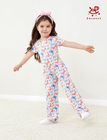 Toddler Kids Girl Romper Short Sleeve Wide Leg Jumpsuit Bamboo Viscose Summer Outfit for Little Girl in Kuwait