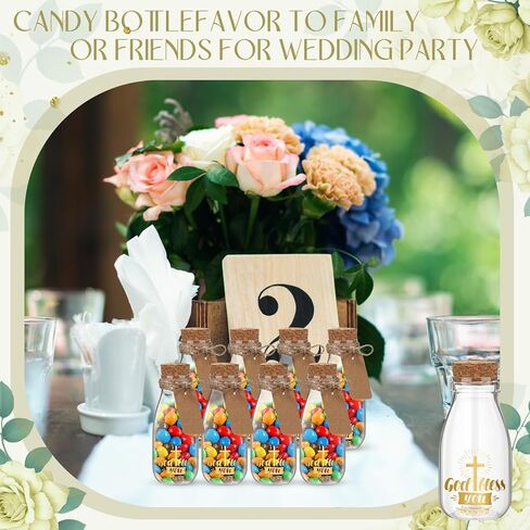 48 مجموعة من زجاجات الجرعات البلاستيكية المقدسة الكاثوليكية سعة 4 أونصة مع الفلين، برطمانات شفافة للمياه المعمودية المقدسة مع ملصق ذهبي متقاطع صغير وشفاف لتزيين الكنيسة زجاجة فارغة للمنزل وحفلات الزفاف in Kuwait