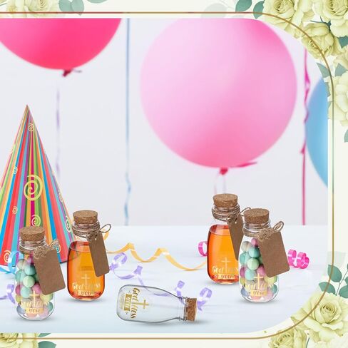 48 مجموعة من زجاجات الجرعات البلاستيكية المقدسة الكاثوليكية سعة 4 أونصة مع الفلين، برطمانات شفافة للمياه المعمودية المقدسة مع ملصق ذهبي متقاطع صغير وشفاف لتزيين الكنيسة زجاجة فارغة للمنزل وحفلات الزفاف in Kuwait