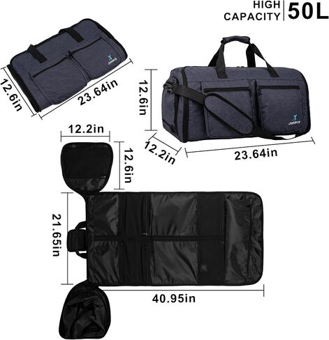 Convertible Garment Bag, Carry on Garment Duffel Bag for Travel with Double Back Strap and Detachable Shoulder 2 in 1 Hanging Suitcase Suit Bag for Men Women (Snow Black) in Saudi Arabia