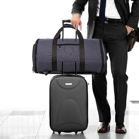 Convertible Garment Bag, Carry on Garment Duffel Bag for Travel with Double Back Strap and Detachable Shoulder 2 in 1 Hanging Suitcase Suit Bag for Men Women (Snow Black) in Saudi Arabia