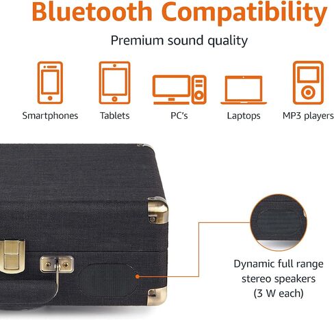 Amazon Basics Portable Suitcase Vinyl Turntable Record Player with Built-in Speakers and Bluetooth, Supports 3-Speed, Black in Saudi Arabia