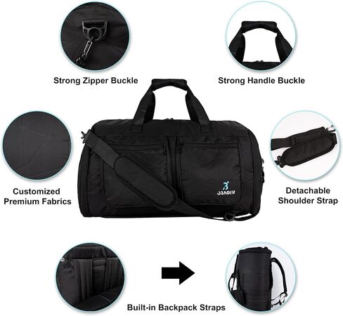 Convertible Garment Bag, Carry on Garment Duffel Bag for Travel with Double Back Strap and Detachable Shoulder 2 in 1 Hanging Suitcase Suit Bag for Men Women (Snow Black) in Saudi Arabia