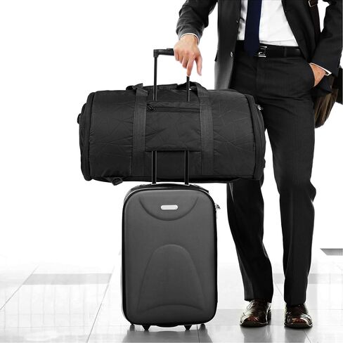 Convertible Garment Bag, Carry on Garment Duffel Bag for Travel with Double Back Strap and Detachable Shoulder 2 in 1 Hanging Suitcase Suit Bag for Men Women (Snow Black) in Saudi Arabia