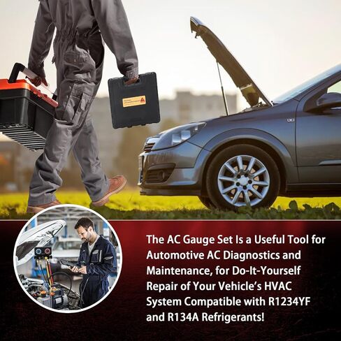 Wells AC R1234YF Gauge Set 4 Way AC Manifold Gauge Set R1234YF R134A R404A Refrigerant HVAC Tools with 5ft Hoses, Couplers Puncture, Can Tap, Works on Car Freon Charging and Evacuation in Saudi Arabia