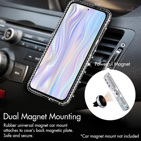 Silverback for Samsung Galaxy S21 Case, Moving Liquid Holographic Sparkle Glitter Case with Kickstand, Girls Women Bling Diamond Ring Slim Protective Case for Galaxy S21 5G -Clear Clear Silver in Kuwait