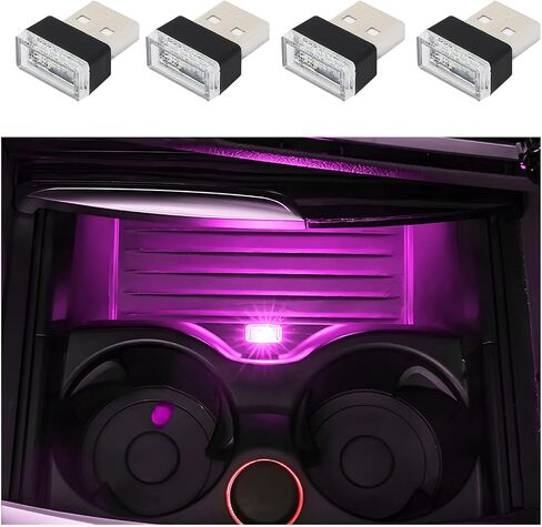 4 PCS USB LED Car Interior Atmosphere Lamp, Plug-in USB Interface Trunk Ambient Lighting Kit, Portable Mini LED Night Atmosphere Light, Universal Vehicle Interior Led Light (Pink) in Saudi Arabia