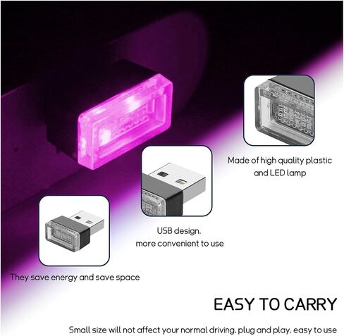 4 PCS USB LED Car Interior Atmosphere Lamp, Plug-in USB Interface Trunk Ambient Lighting Kit, Portable Mini LED Night Atmosphere Light, Universal Vehicle Interior Led Light (Pink) in Saudi Arabia