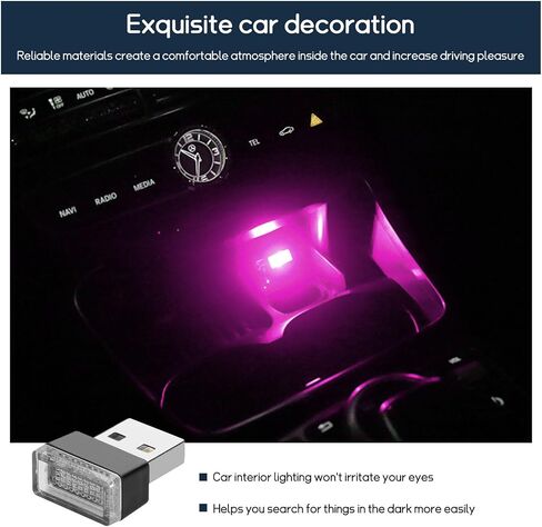 4 PCS USB LED Car Interior Atmosphere Lamp, Plug-in USB Interface Trunk Ambient Lighting Kit, Portable Mini LED Night Atmosphere Light, Universal Vehicle Interior Led Light (Pink) in Saudi Arabia