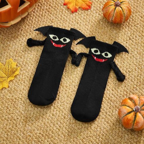 BINPURE Halloween Magnetic Holding Hands Socks Bat Hand in Hand Socks Funny Socks Gift for Kids, Aldult, Friends, Couples in Saudi Arabia