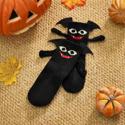 BINPURE Halloween Magnetic Holding Hands Socks Bat Hand in Hand Socks Funny Socks Gift for Kids, Aldult, Friends, Couples in Saudi Arabia