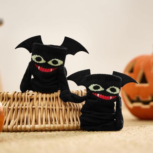 BINPURE Halloween Magnetic Holding Hands Socks Bat Hand in Hand Socks Funny Socks Gift for Kids, Aldult, Friends, Couples in Saudi Arabia