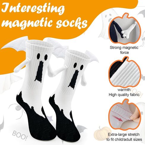 BINPURE Halloween Magnetic Holding Hands Socks Bat Hand in Hand Socks Funny Socks Gift for Kids, Aldult, Friends, Couples in Saudi Arabia