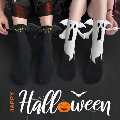 BINPURE Halloween Magnetic Holding Hands Socks Bat Hand in Hand Socks Funny Socks Gift for Kids, Aldult, Friends, Couples in Kuwait