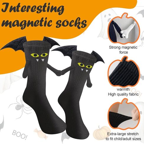 BINPURE Halloween Magnetic Holding Hands Socks Bat Hand in Hand Socks Funny Socks Gift for Kids, Aldult, Friends, Couples in Kuwait