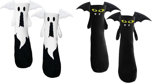 BINPURE Halloween Magnetic Holding Hands Socks Bat Hand in Hand Socks Funny Socks Gift for Kids, Aldult, Friends, Couples in Kuwait