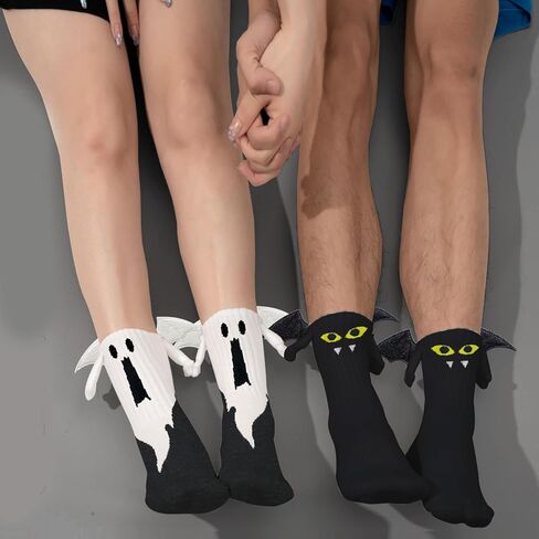 BINPURE Halloween Magnetic Holding Hands Socks Bat Hand in Hand Socks Funny Socks Gift for Kids, Aldult, Friends, Couples in Kuwait