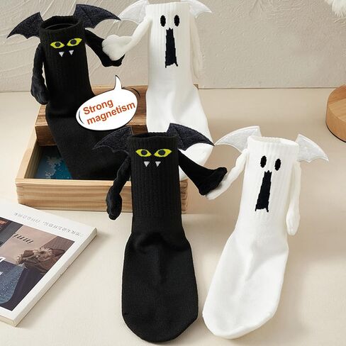 BINPURE Halloween Magnetic Holding Hands Socks Bat Hand in Hand Socks Funny Socks Gift for Kids, Aldult, Friends, Couples in Kuwait