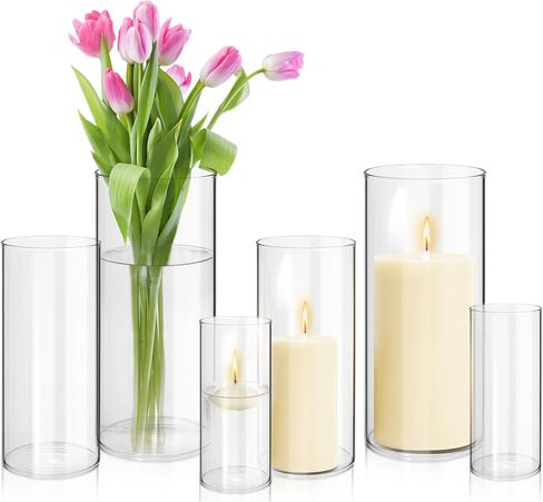 Hurricane Candle Holder Set of 6,Modern Glass Cylinder Vases for Centerpieces Glass Cylinder Candle Holders for Pillar Candles,Modern Floating Candle Holders for Flowers Wedding Dining Table,6"+8"+10" in Saudi Arabia