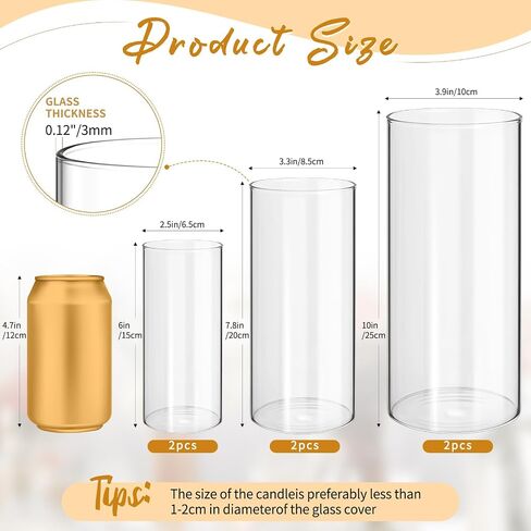Hurricane Candle Holder Set of 6,Modern Glass Cylinder Vases for Centerpieces Glass Cylinder Candle Holders for Pillar Candles,Modern Floating Candle Holders for Flowers Wedding Dining Table,6"+8"+10" in Saudi Arabia