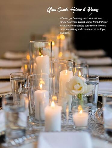 Hurricane Candle Holder Set of 6,Modern Glass Cylinder Vases for Centerpieces Glass Cylinder Candle Holders for Pillar Candles,Modern Floating Candle Holders for Flowers Wedding Dining Table,6"+8"+10" in Saudi Arabia