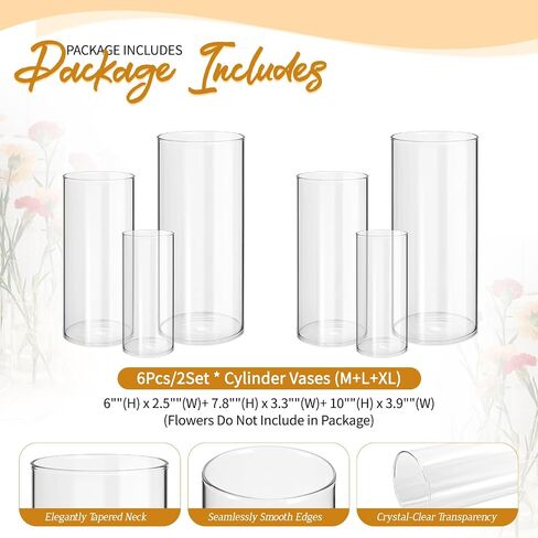 Hurricane Candle Holder Set of 6,Modern Glass Cylinder Vases for Centerpieces Glass Cylinder Candle Holders for Pillar Candles,Modern Floating Candle Holders for Flowers Wedding Dining Table,6"+8"+10" in Saudi Arabia