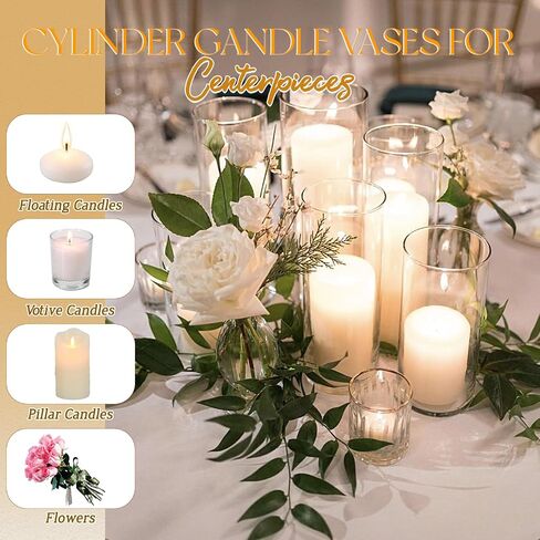Hurricane Candle Holder Set of 6,Modern Glass Cylinder Vases for Centerpieces Glass Cylinder Candle Holders for Pillar Candles,Modern Floating Candle Holders for Flowers Wedding Dining Table,6"+8"+10" in Saudi Arabia