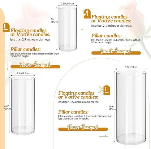 Hurricane Candle Holder Set of 6,Modern Glass Cylinder Vases for Centerpieces Glass Cylinder Candle Holders for Pillar Candles,Modern Floating Candle Holders for Flowers Wedding Dining Table,6"+8"+10" in Saudi Arabia