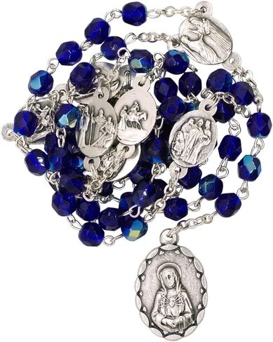 Rosary of the Seven Sorrows | Chaplet Beads, Pouch, and Instructions | Pink, Blue, or Black | Great Catholic Gift for First Holy Communion and Confirmation | Made in Italy in Saudi Arabia