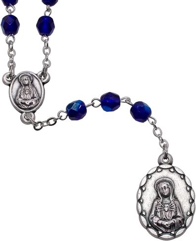 Rosary of the Seven Sorrows | Chaplet Beads, Pouch, and Instructions | Pink, Blue, or Black | Great Catholic Gift for First Holy Communion and Confirmation | Made in Italy in Saudi Arabia