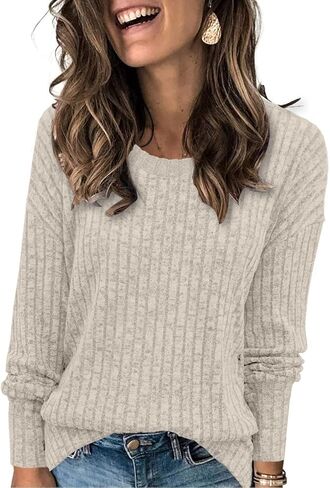 Heymiss Womens Sweaters Dressy Casual Crewneck Long Sleeve Shirts Loose Fall Fashion Sweatshirts in Kuwait
