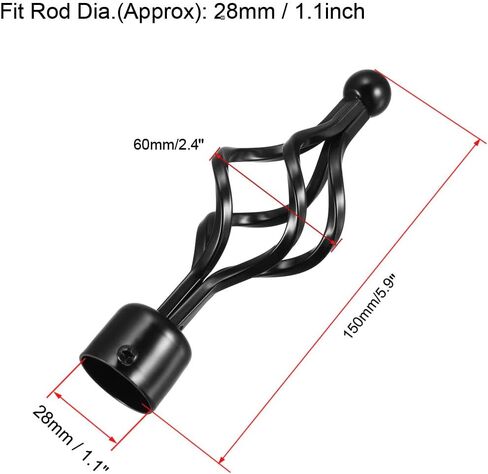 uxcell Curtain Rod Finials Iron Cap End for 28mm Drapery Pole Black 160mm X 56mm 4 Pcs in Saudi Arabia