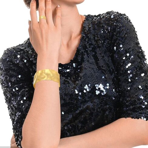 Gold Open Cuff Bracelets Finger Ring Set Stainless Steel Hammered Wide Chunky Bangle Bracelets Open Ring Adjustable Large Wrist Jewelry Set Delicate Gift for Women in Saudi Arabia