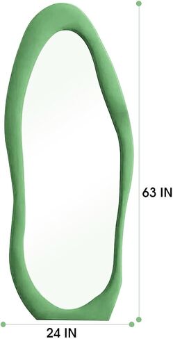 63" x 24" Full Length Mirror with Stand, Full Length Mirror Wall Mounted, Floor Mirror, Cloud Shape Standing Mirror, Flannel Wrapped Wooden Frame Mirror, Irregular Full Body Mirror, Green in Saudi Arabia