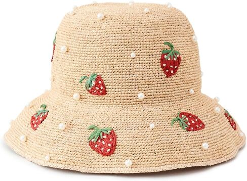 قبعة دلو رافية لؤلؤية فراولة للسيدات من Lele Sadoughi in Kuwait