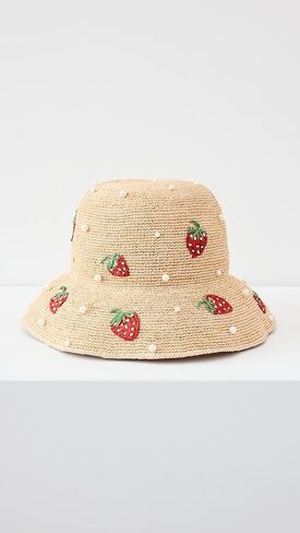 قبعة دلو رافية لؤلؤية فراولة للسيدات من Lele Sadoughi in Kuwait