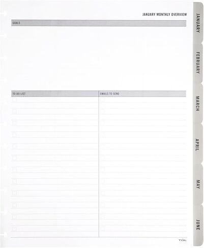 2025 TUL® Discbound صفحات إعادة تعبئة المخطط الشهري مع 12 فواصل علامات التبويب، حجم الحروف، رمادي، من يناير إلى ديسمبر in Kuwait