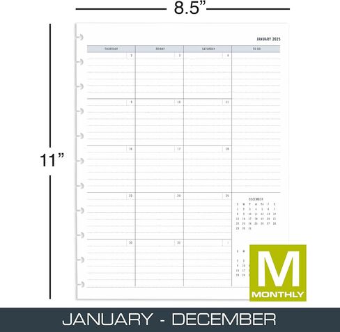 2025 TUL® Discbound صفحات إعادة تعبئة المخطط الشهري مع 12 فواصل علامات التبويب، حجم الحروف، رمادي، من يناير إلى ديسمبر in Kuwait